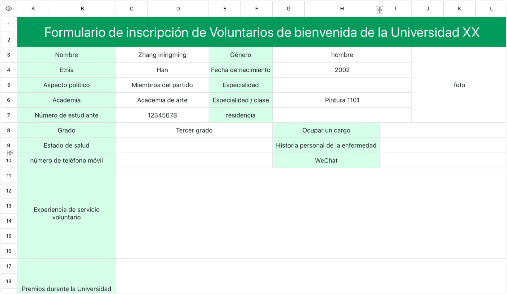 Formulario de inscripción de Voluntarios de bienvenida a la Universidad